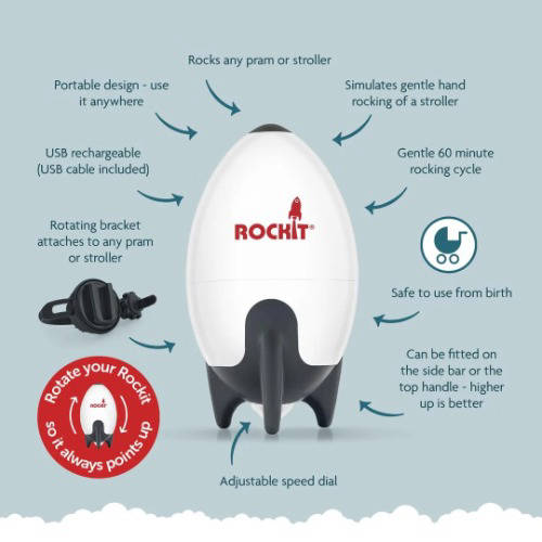 Rockit Rocker (Rechargeable Version) diagram showing features