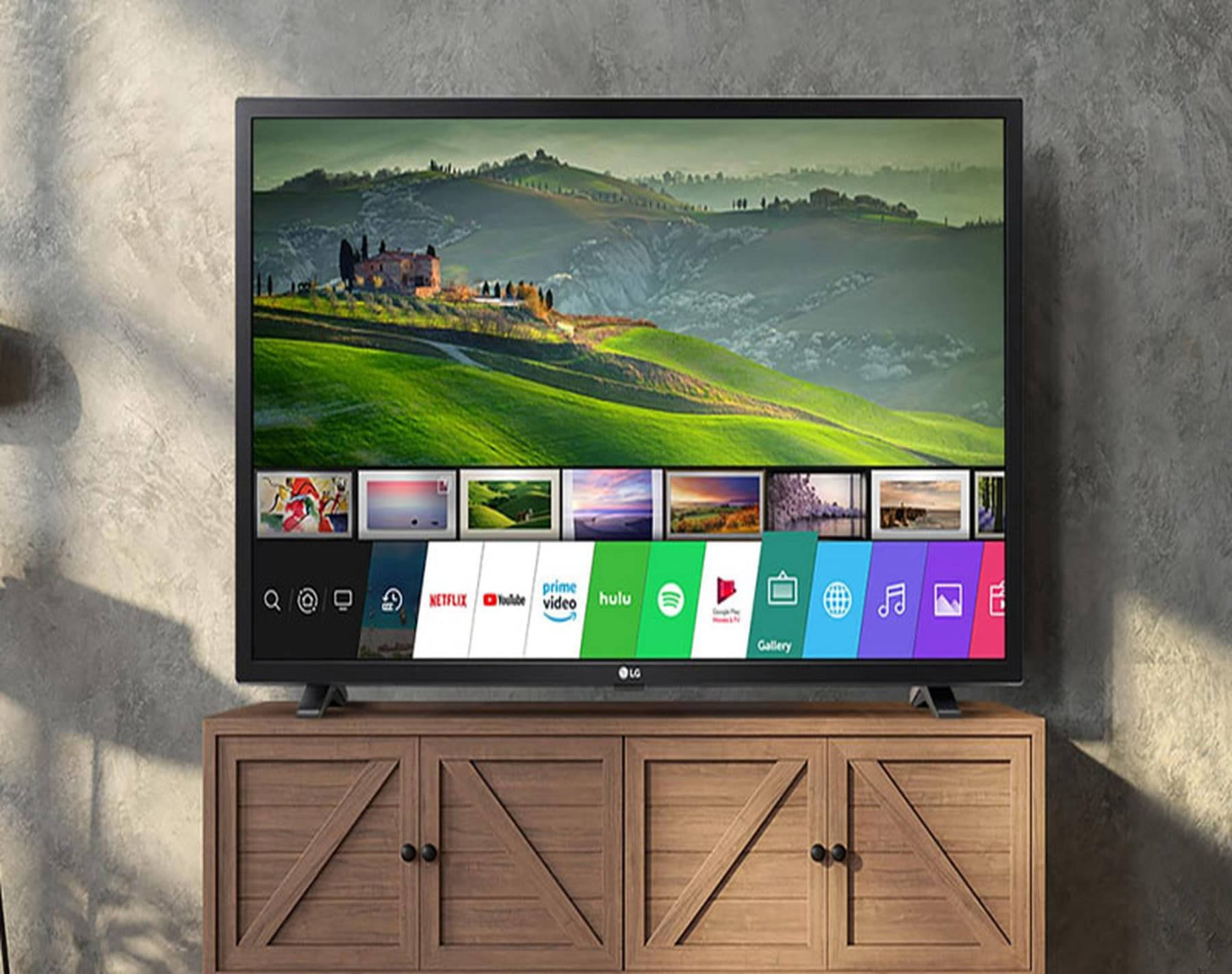 Tv on TV stand showing smart tv